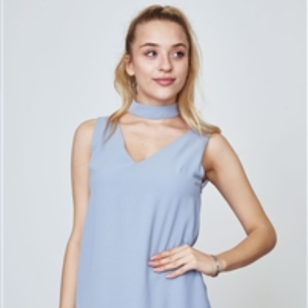 DUSTY SKY CHOKER V NECK SLEEVELESS SLIP DRESS